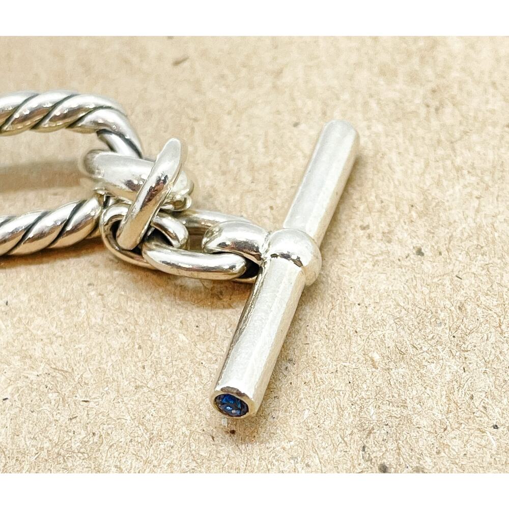 David Yurman Cushion Link Toggle Bracelet Sterling Silver Blue Sapphires 7.25" - Picture 11 of 16